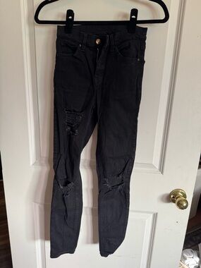 Topshop Distressed Black Skinny Jeans